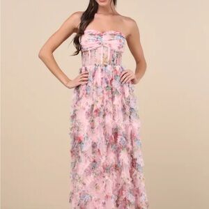 Lulu's Pink Strapless Ruched Sundress
